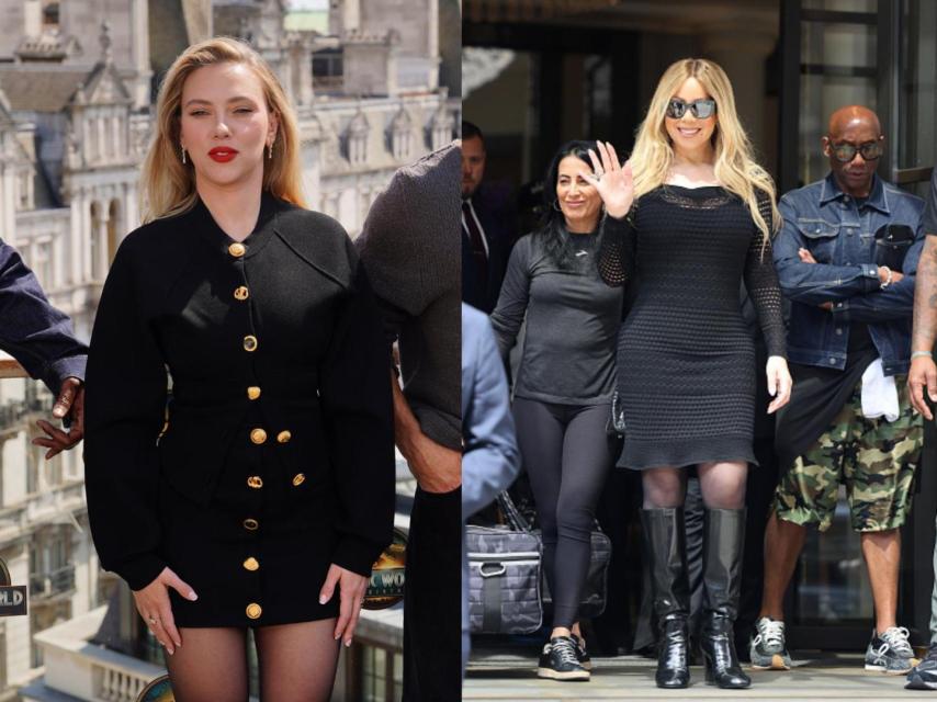 Scarlett Johansson and Mariah Carey, posing at Corinthia London.