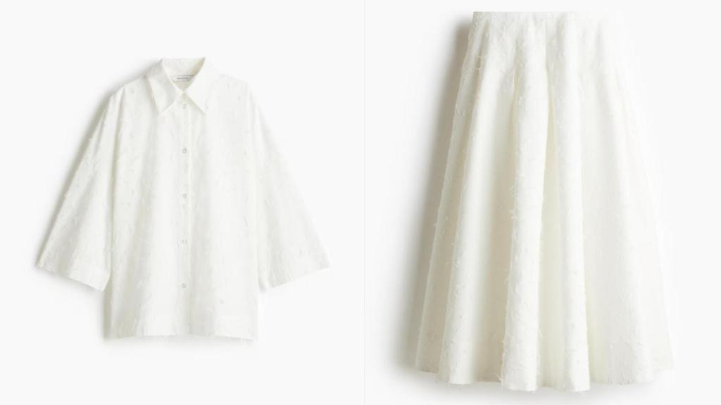 Camisa y falda de gran tamaño evastadas con franjas decorativas.