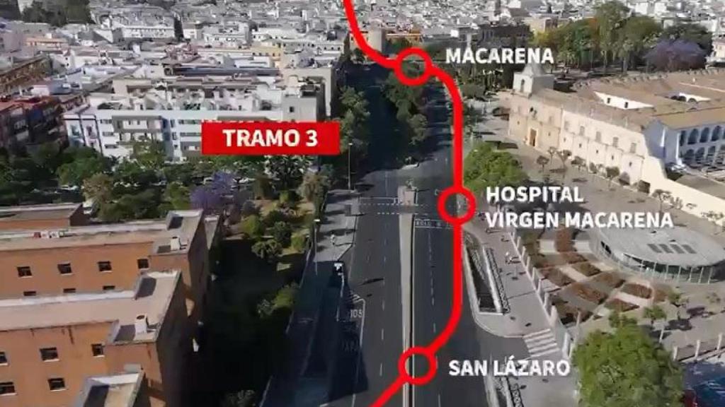Recorrido del subtramo 3 de la línea 3 del Metro de Sevilla.
