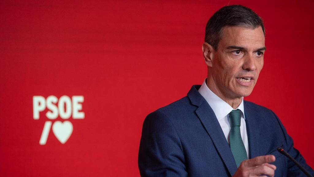 El presidente Pedro Sánchez, el lunes durante su comparecencia en Ferraz.