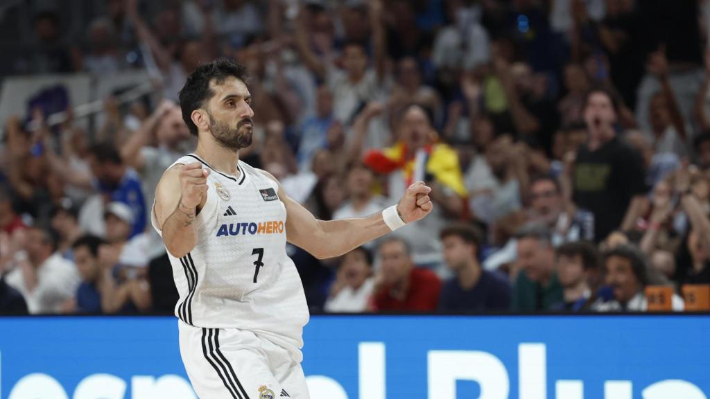 Campazzo celebra una canasta en el partido de la final ante Valencia.