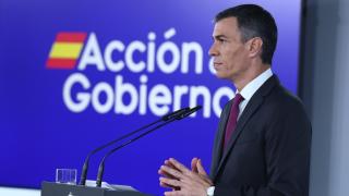 Pedro Sánchez en la declaración institucional de urgencia este domingo desde la Moncloa.