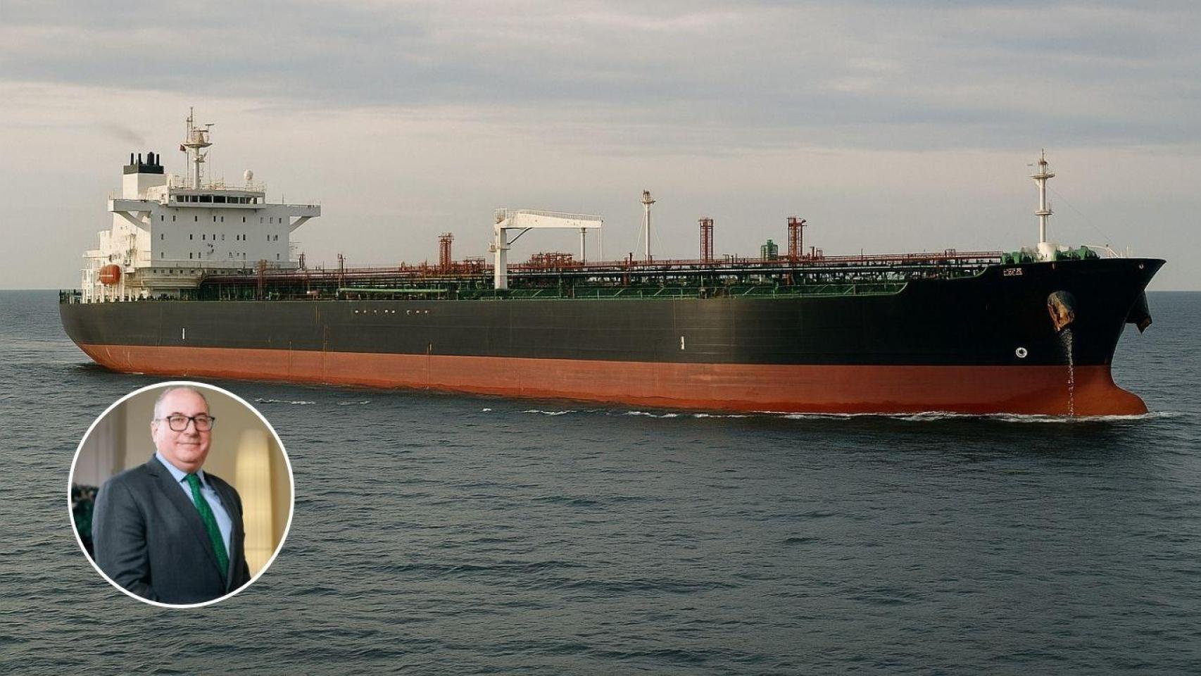 Montaje con barco de mercancía e Ignacio Cantos, director de inversiones en Atl Capital.