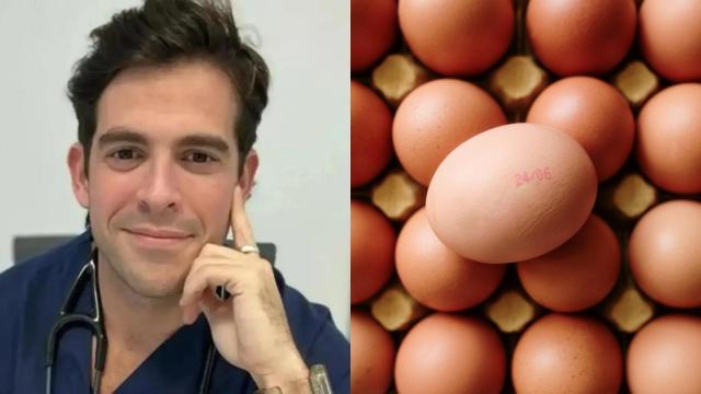 El doctor Aurelio Rojas (izda) y unos huevos