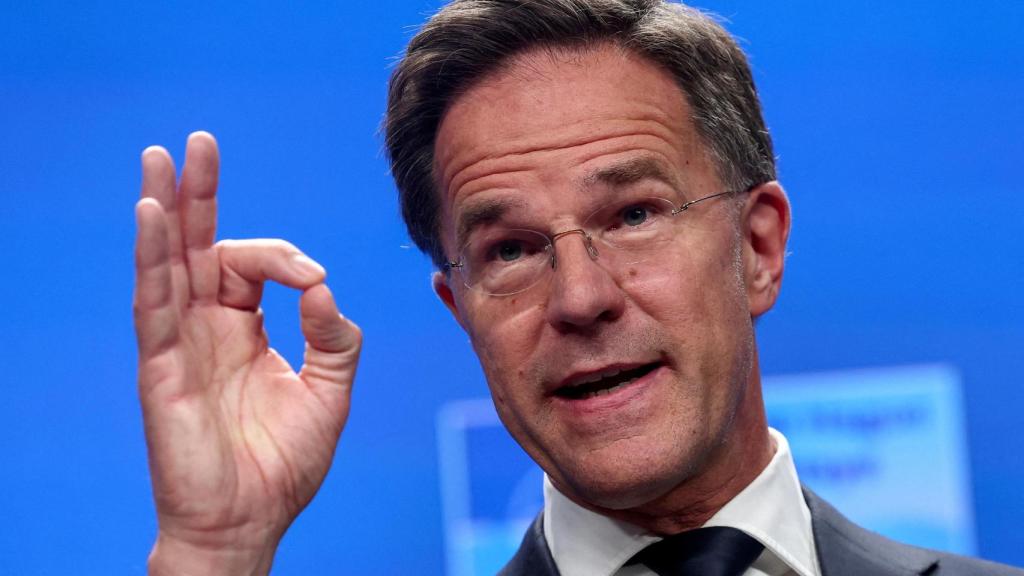 Mark Rutte, secretario general de la OTAN, este lunes, en la rueda de prensa previa a la cumbre de La Haya.