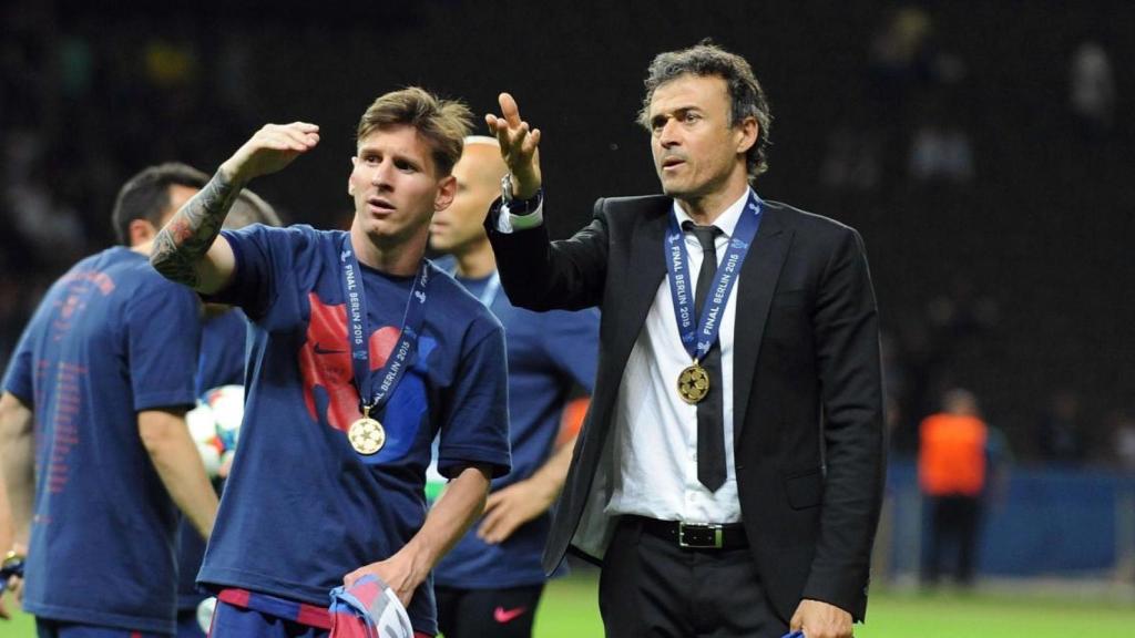 Messi y Luis Enrique durante la celebración de la final de la Champions en 2014.