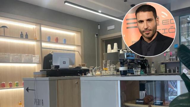 Montaje de la cafetería y Miguel Ángel Silvestre.