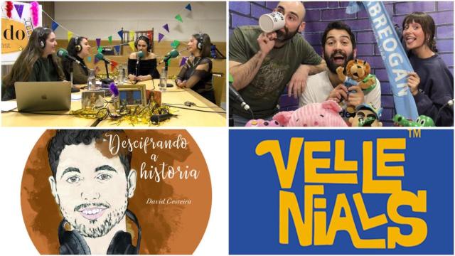 De izquierda a derecha, arriba: Faiado Podcast y Exército Mekemeke. Abajo, Descifrando a historia y Vellenials.