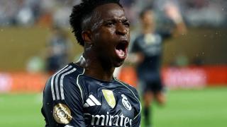 Vinicius celebrates his goal against Salzburg at the Club World Cup.