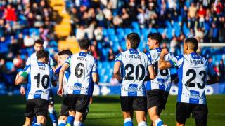 Los jugadores del Hércules celebran un gol en la temporada pasada.