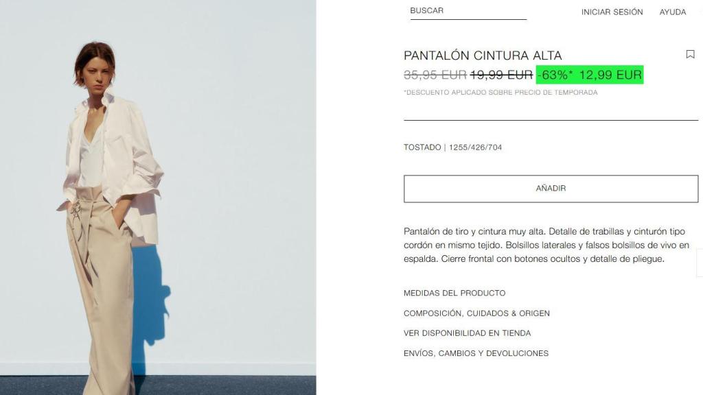 Pantalón cintura alta. Ref. 1255/426/704