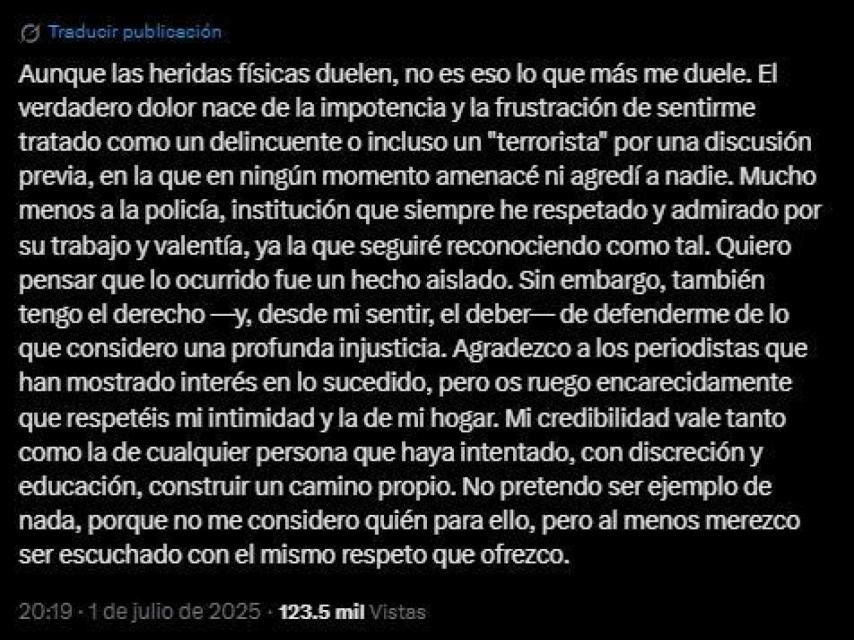 Cayetano Rivera ha compartido una segunda declaración después de su controvertida detención.