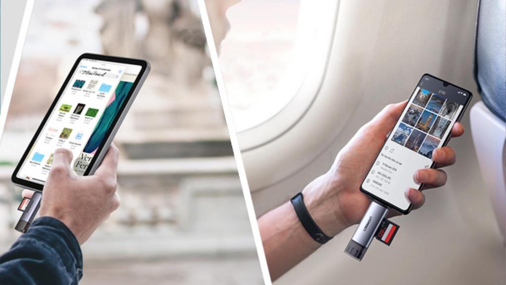 Lector de tarjetas Ugreen en un avión