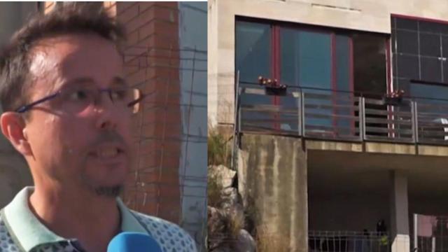 Montaje con José Antonio, víctima de okupación, y su vivienda en construcción ocupada ilegalmente.