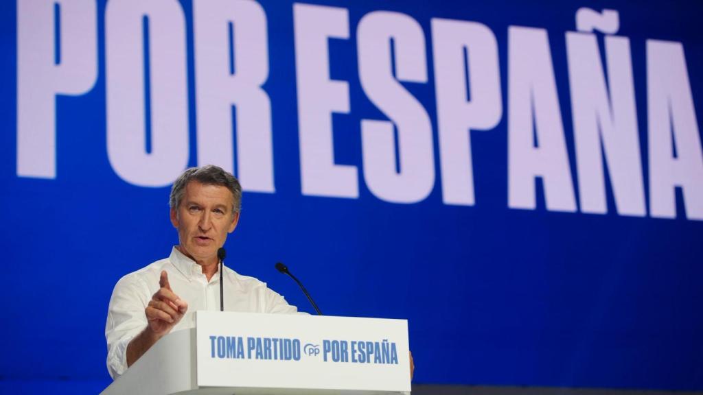 Alberto Núñez Feijóo, presidente en funciones del PP, en su discurso de candidatura durante el XXI congreso nacional.
