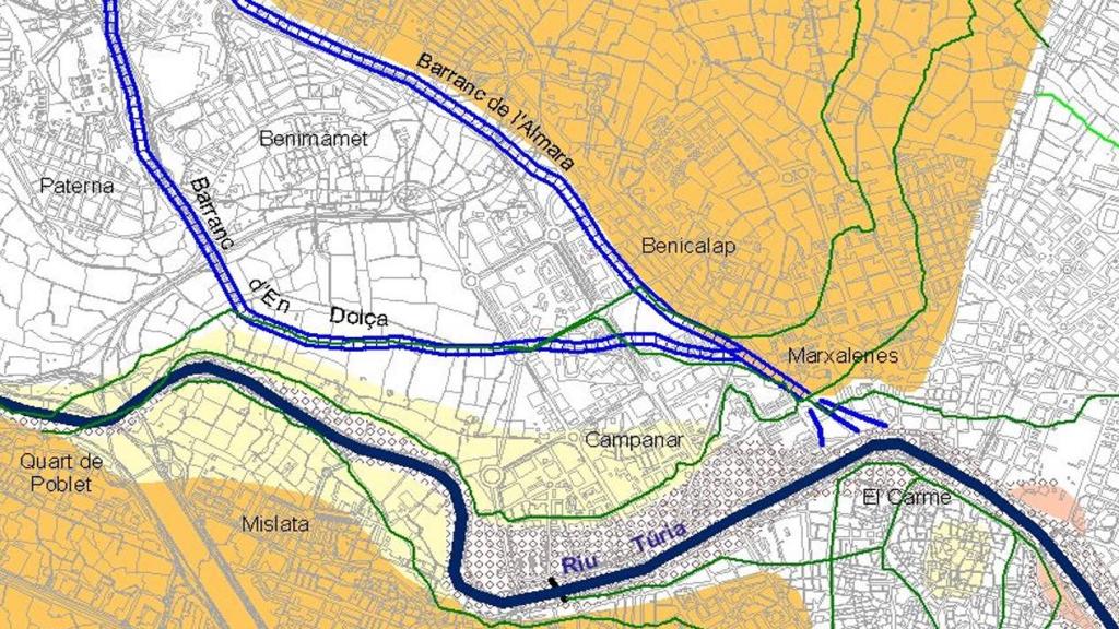 Trazado histórico de los barrancos de En Dolça y l'Almara. EE