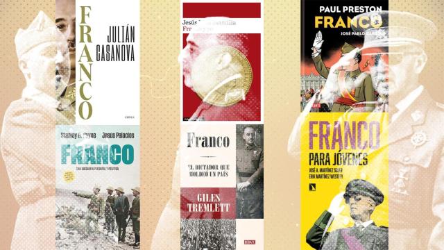 Portadas de las biografías sobre Francisco Franco que han sido publicadas los últimos meses. Diseño: Rubén Vique