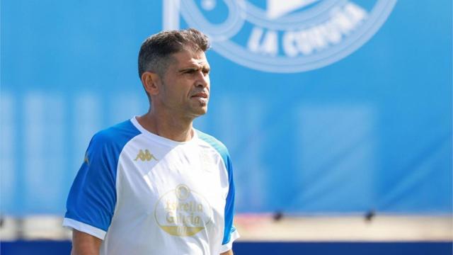 El entrenador del Deportivo, Antonio Hidalgo, ayer.