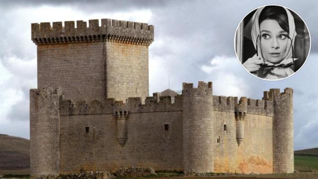 El castillo de Villalonso (Zamora) junto a una imagen de la actriz Audrey Hepburn