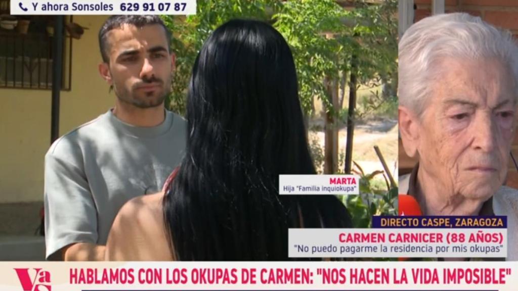 La okupa de Carmen hablando con el programa 'Y ahora Sonsoles'.