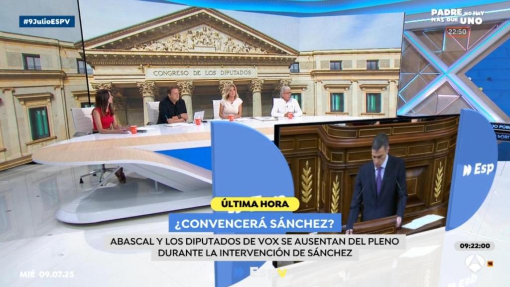 Espejo Público cubriendo la intervención de Sánchez.