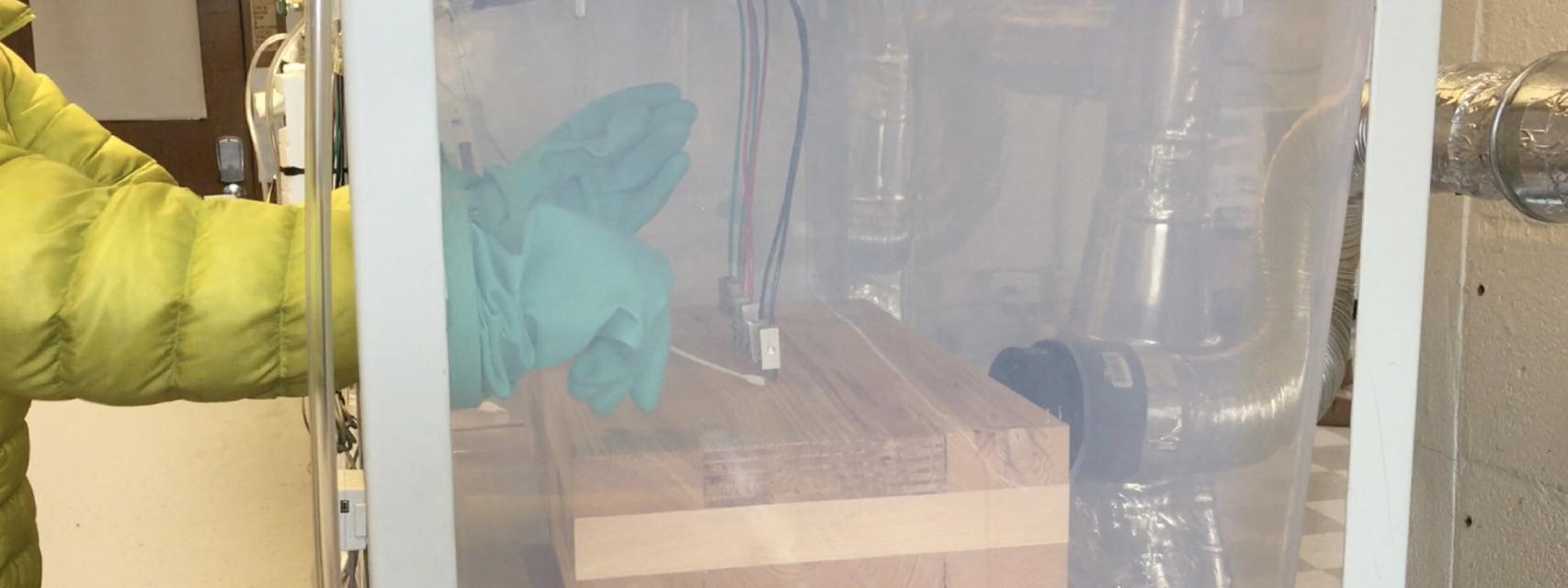 Un trozo de madera dentro en un test de prueba.