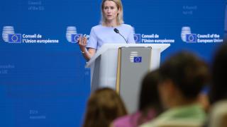 La jefa de la diplomacia europea, Kaja Kallas, durante una rueda de prensa