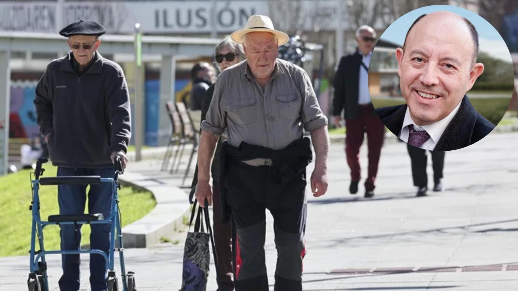 Montaje de Gonzalo Bernardos con un grupo de jubilados generados por IA.