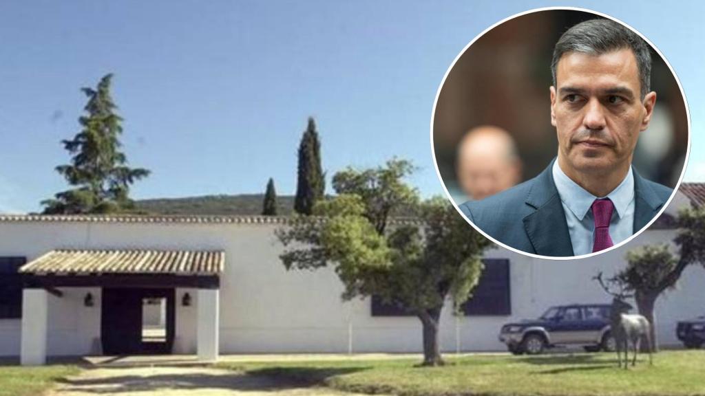 Fotomontaje de la entrada de Quintos de Mora con una imagen de Pedro Sánchez.
