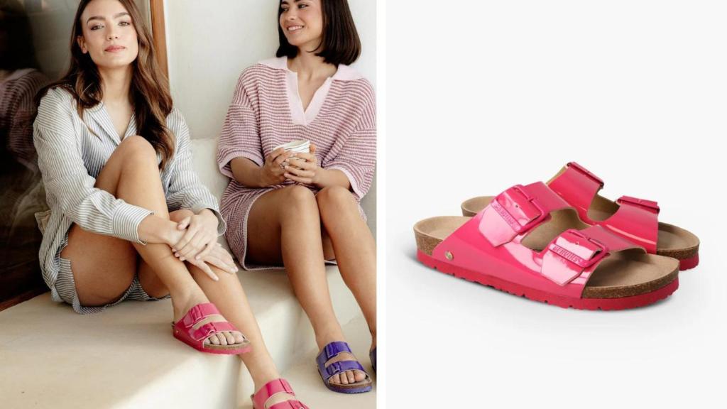 Sandalias en patente y con colores vibrantes.