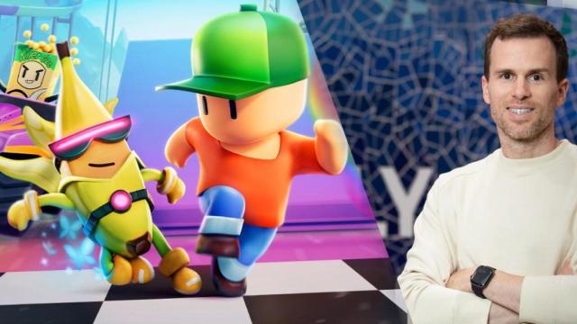 Fotomontaje de Stumble Guys y Hugo Pibernat, CTO de Playgami y responsable de Scopely en Barcelona.