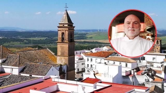 Un montaje del pueblo Alcalá de los Gazules y José Andrés.