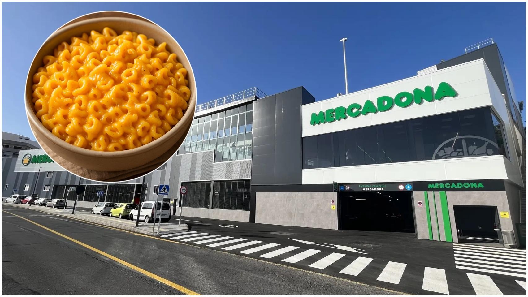 Montaje de la fachada de Mercadona junto con la pasta.