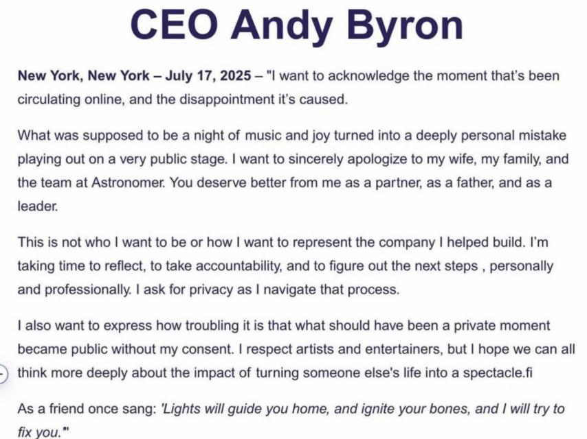 Declaración de Andy Byron.