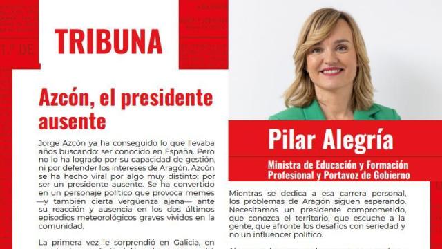 La tribuna de Pilar Alegría en 'El Socialista'.