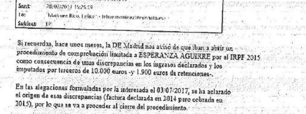 Correo sobre Esperanza Aguirre.