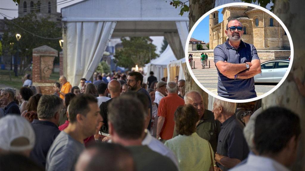 Feliciano Montes, alcalde de Frómista y decenas de personas durante las fiestas de la localidad