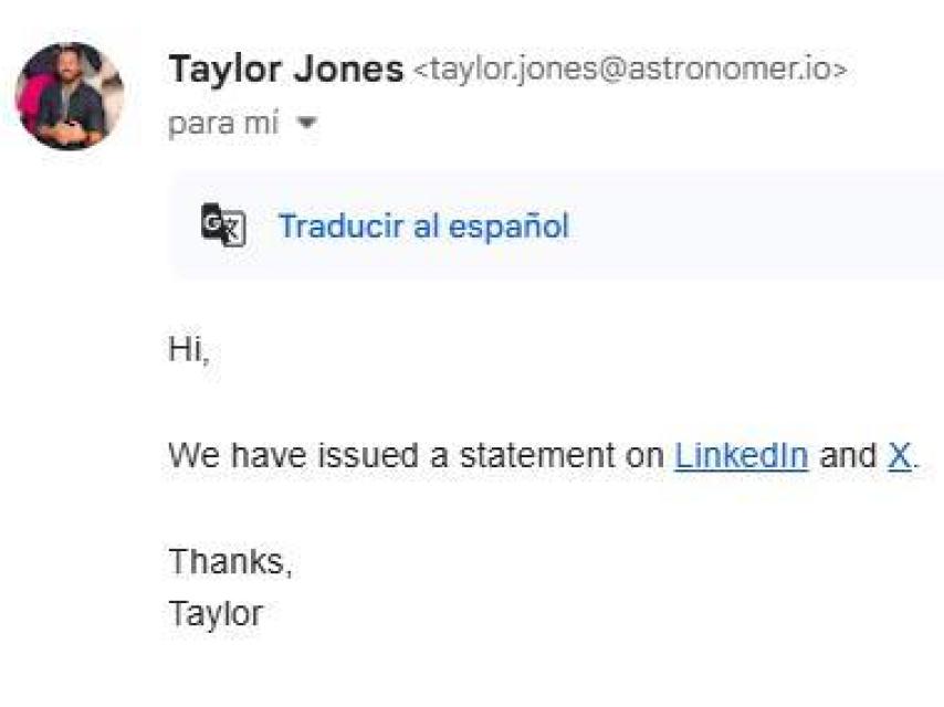El mensaje de Astronomer a El Español en el video de Andy Byron.