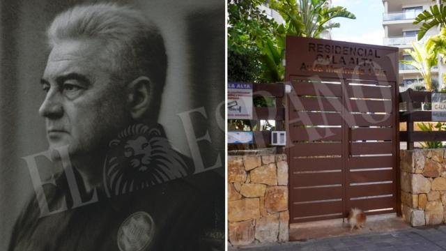 El alto cargo del Ministerio del Interior y de la Policía de Ucrania, Ihor Hrushevskyi (IA), y la entrada de la urbanización de Villajoyosa donde tanto él, el pasado 29 de junio, como el piloto ruso Maxim Kuzminov, en 2024,  murieron.
