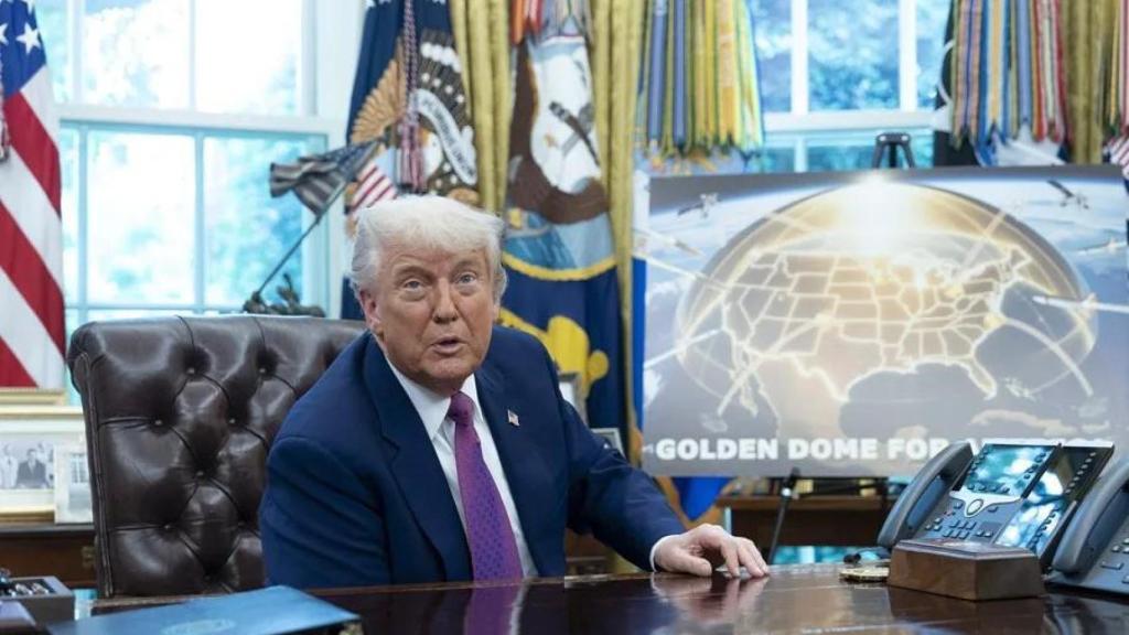 Trump durante la presentación de la Cúpula Dorada