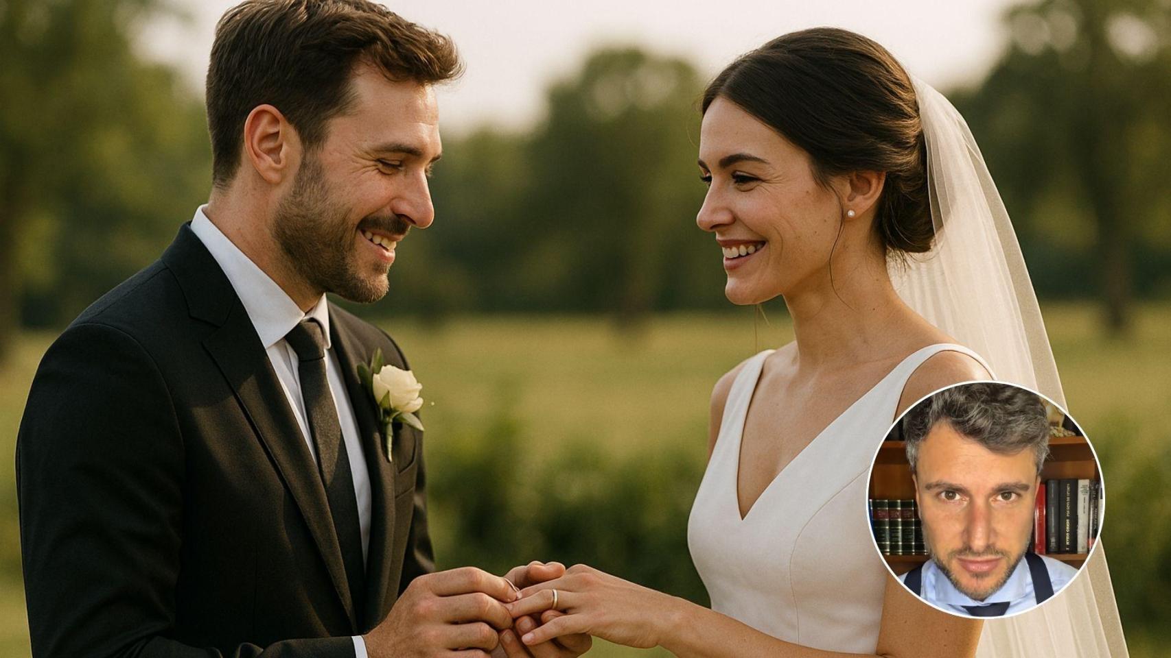 Imagen generada por IA de un matrimonio y el abogado Pablo Ródenas.