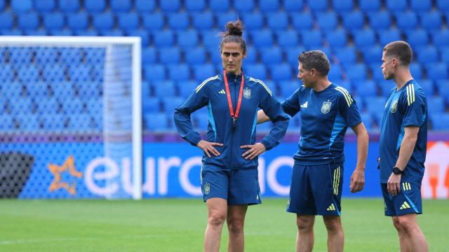 Montse Tomé, durante el entrenamiento previo a la final de este domingo.