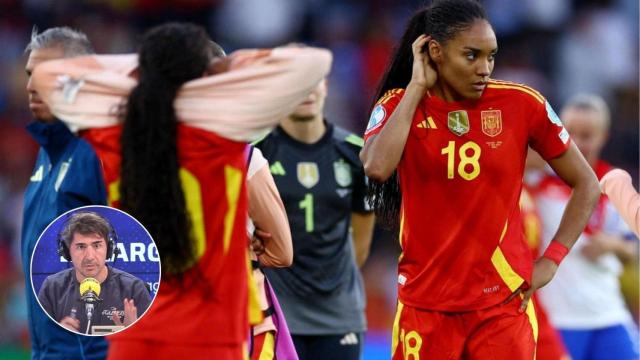 Imagen de Salma Paralluelo después de fallar un penalti y Yago de Vega.