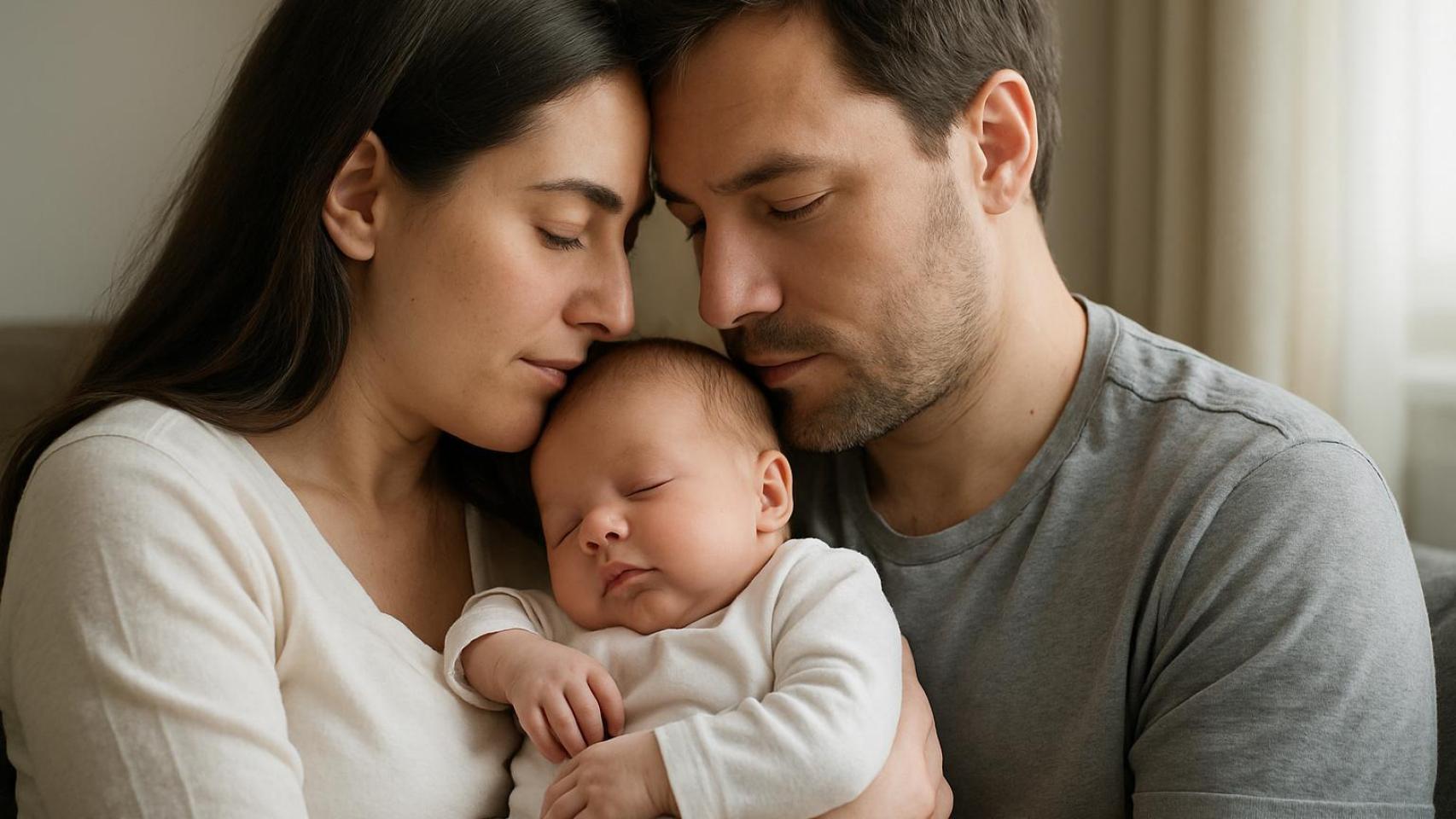 Imagen generada por IA de una pareja con su hijo.