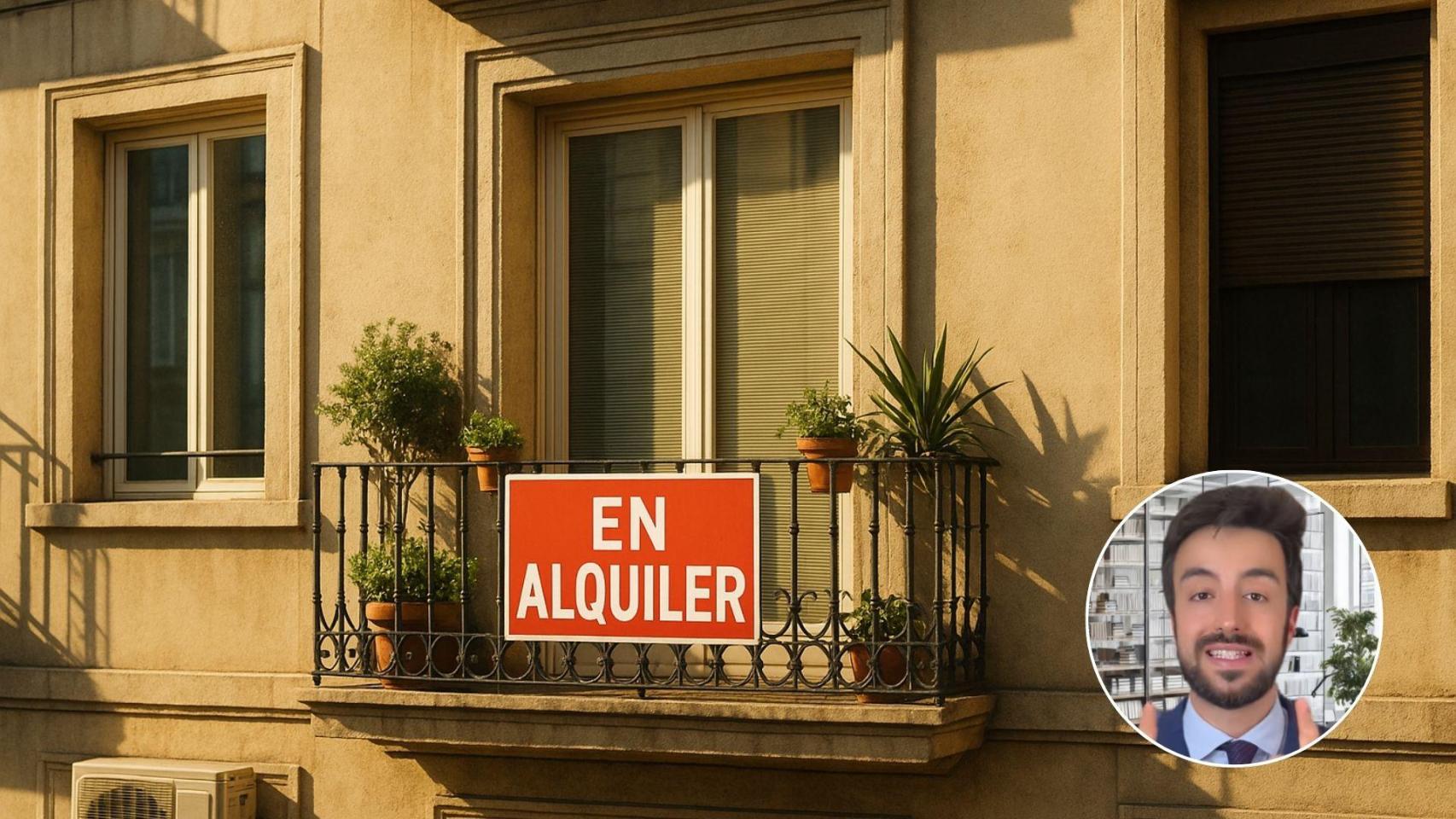 Imagen generada por IA de un piso en alquiler y el abogado Miguel Benito Barrionuevo.