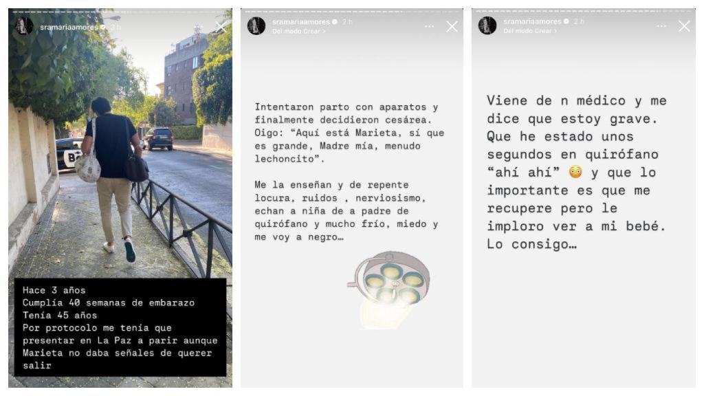 Parte de la historia de María Amores en las redes sociales.