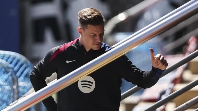 Ter Stegen, en un entrenamiento del Barça