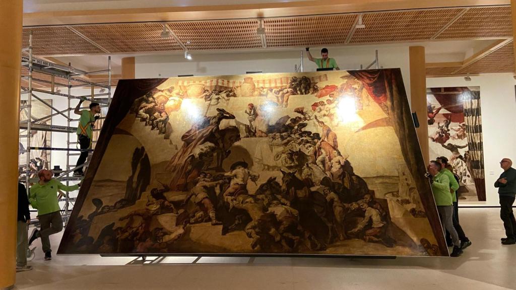 Retirada de 'Las bodas de Camacho' de la sala para su restauración. Foto: Banco Santander