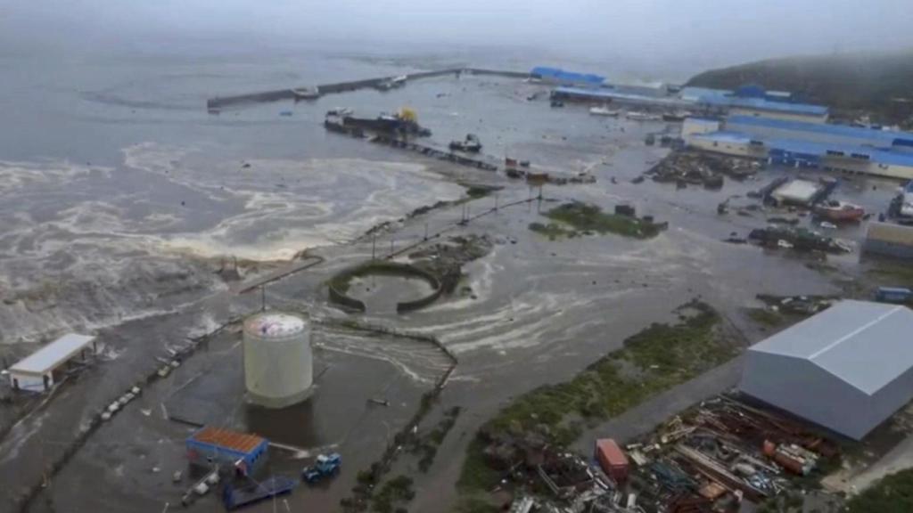 Imagen aérea de las inundaciones provocadas en la región rusa de Sakhalin tras el terremoto