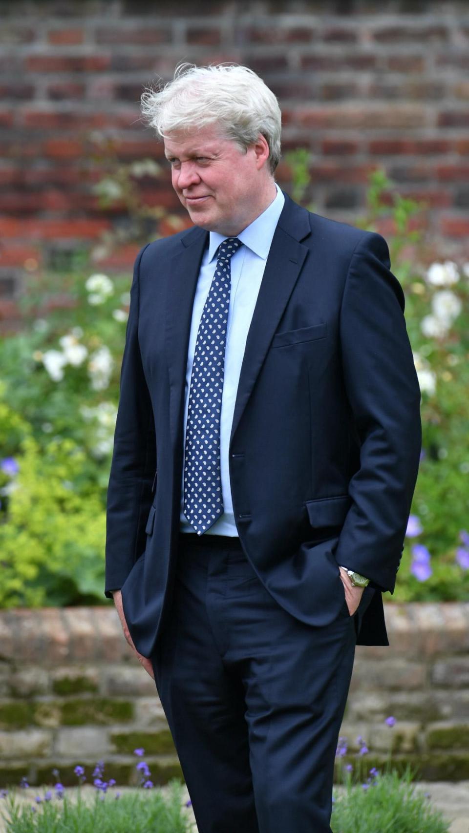 Charles Spencer, hermano de Diana de Gales, en la inauguración de una estatua en memoria de Lady Di en el Palacio de Kensington, en 2021.